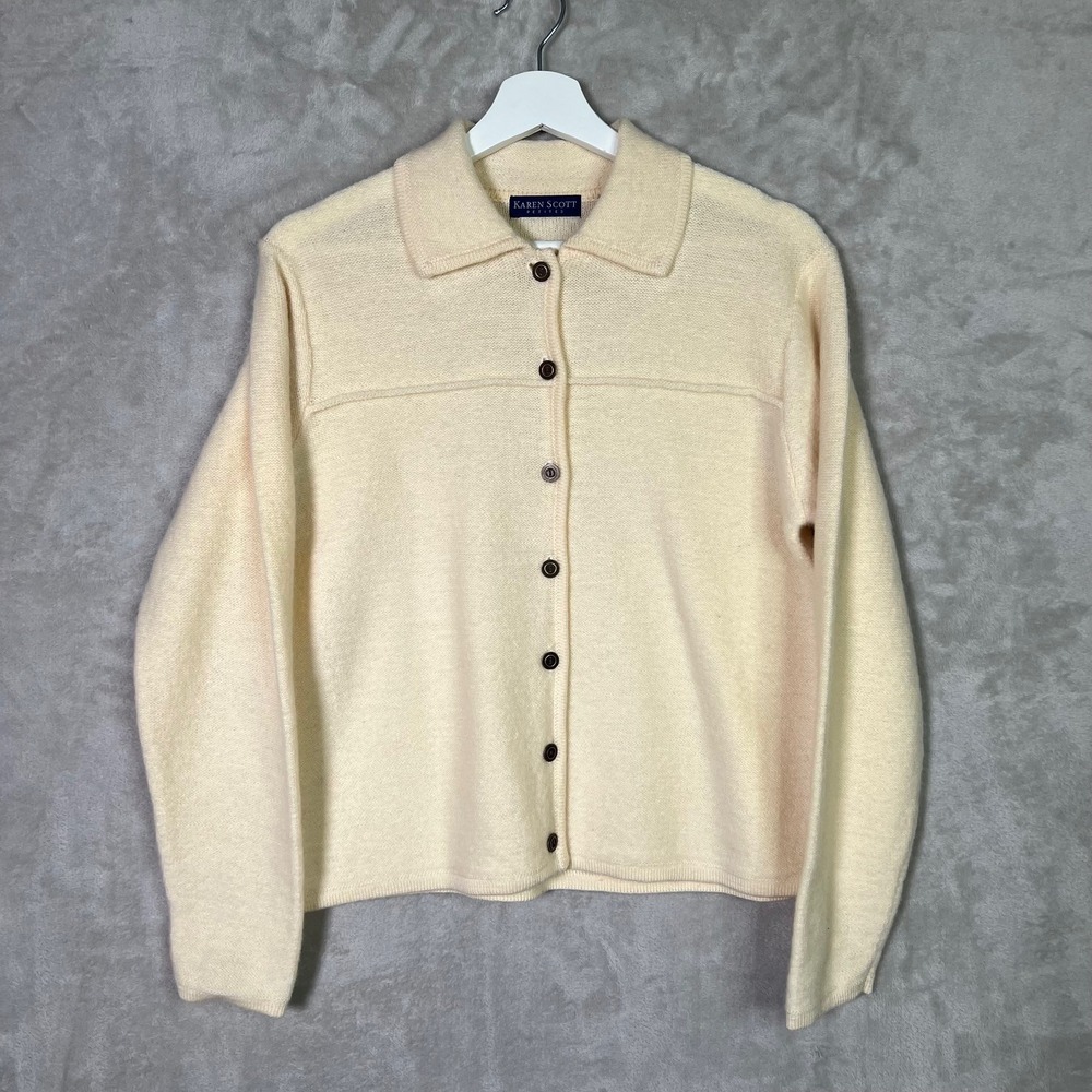 Vtg Karen Scott Petites Cardigan Womens PM Sweater 100% Wool Australia Cabincore